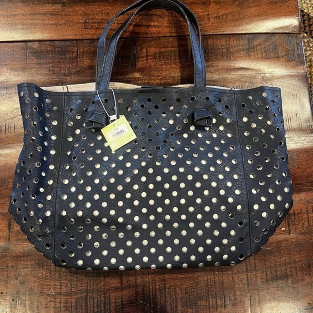 Deux Lux Navy Tote Silver‎ Lined Women's Handbag NWT Beach Bag Summer